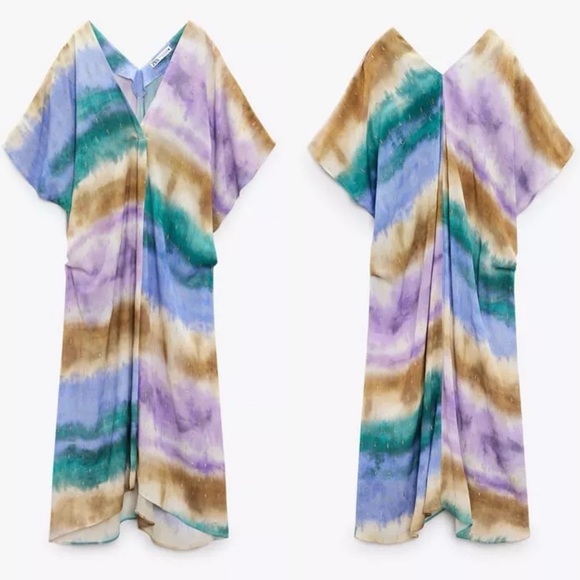 Zara Multicolored Tie Dyed Caftan Tunic Maxi Dress Blogger’s Favorite Fave - Picture 5 of 14